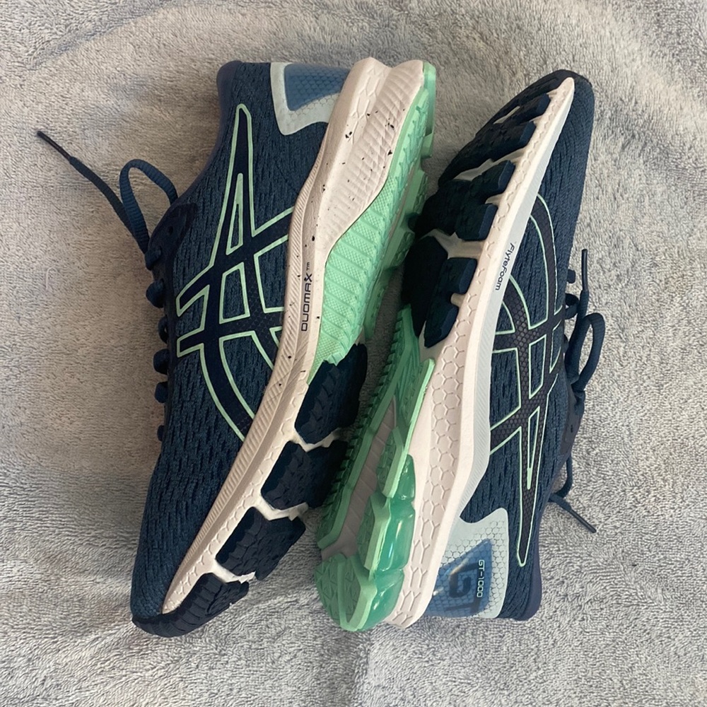 Blue Asics running shoes